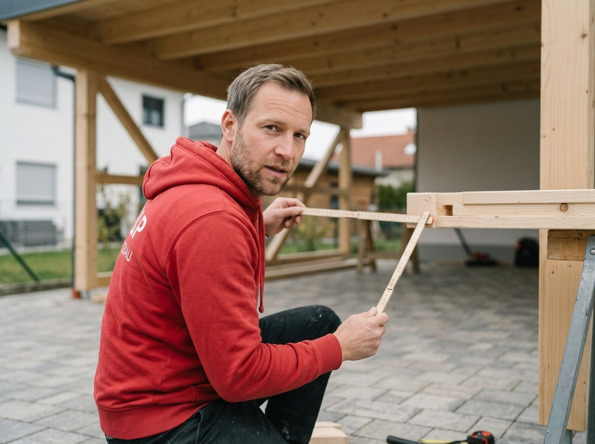 Daniel misst Tiefe – 6 m Carporttiefe